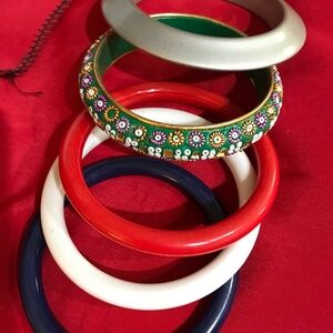 Bundle of Red White & Blue Plus Two Plastic Bangles 1970's - 1980's